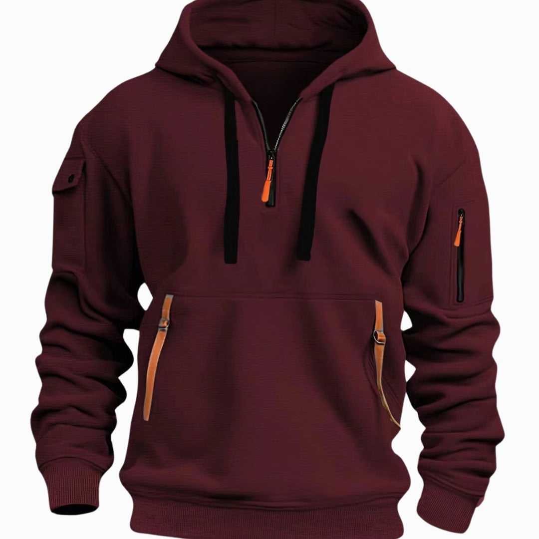 Herren Freizeit-Hoodie mit Reißverschluss-Taschen Viertelreißverschluss - Rot