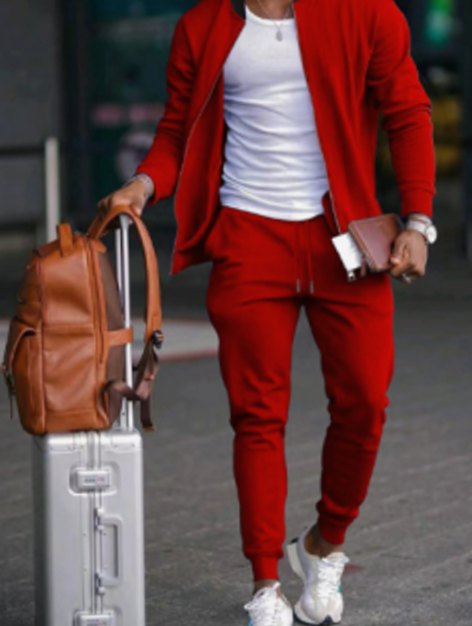 Herren Freizeit-Jogger-Trainingsanzug-Set Slim-Fit Reißverschlussjacke - Rot