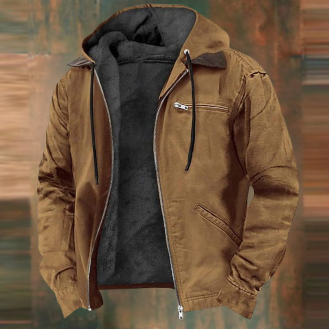Herren Gefütterte Sweatjacke mit Reißverschluss Hoodie Jacke Winterjacke - Braun
