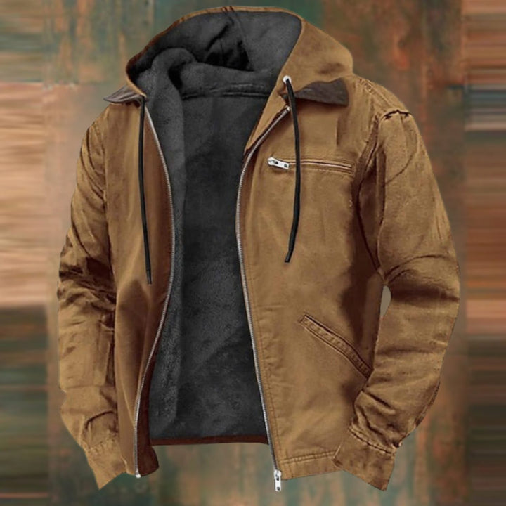 Herren Gefütterte Sweatjacke mit Reißverschluss Hoodie Jacke Winterjacke - Braun