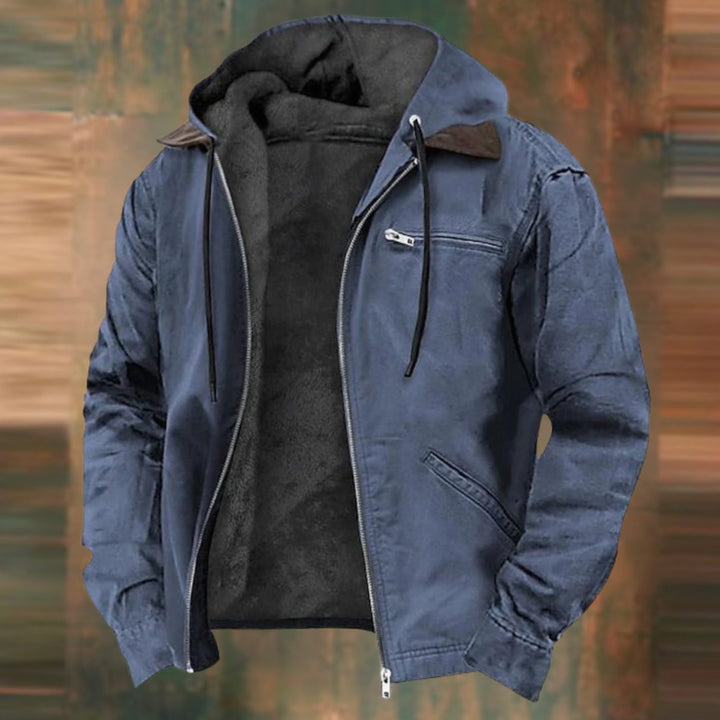 Herren Gefütterte Sweatjacke mit Reißverschluss Hoodie Jacke Winterjacke - Blau