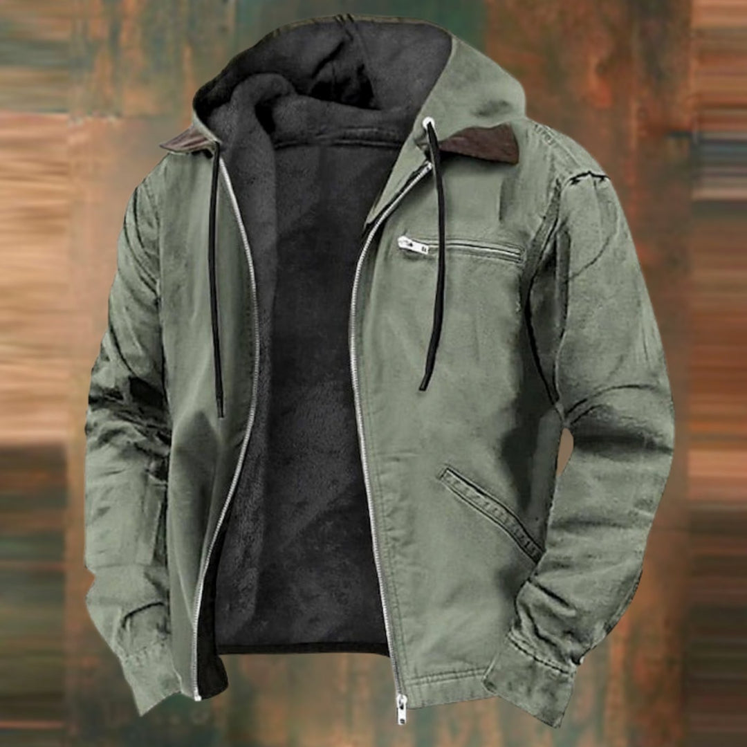 Herren Gefütterte Sweatjacke mit Reißverschluss Hoodie Jacke Winterjacke - Grün