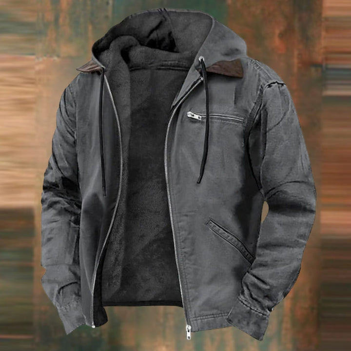 Herren Gefütterte Sweatjacke mit Reißverschluss Hoodie Jacke Winterjacke - Grau