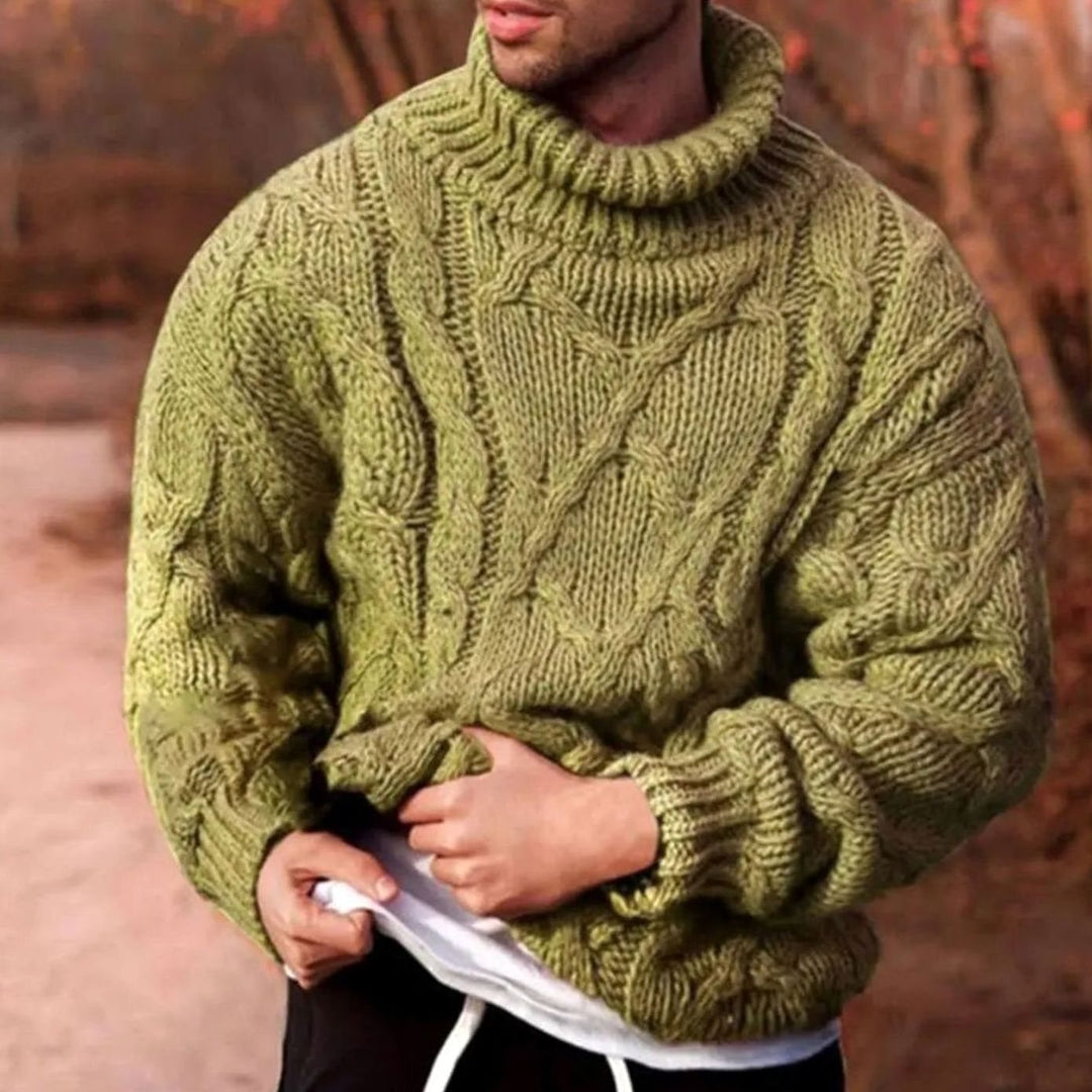 Herren Grobstrick Rollkragenpullover für den Winter warm zeitlos - Grün