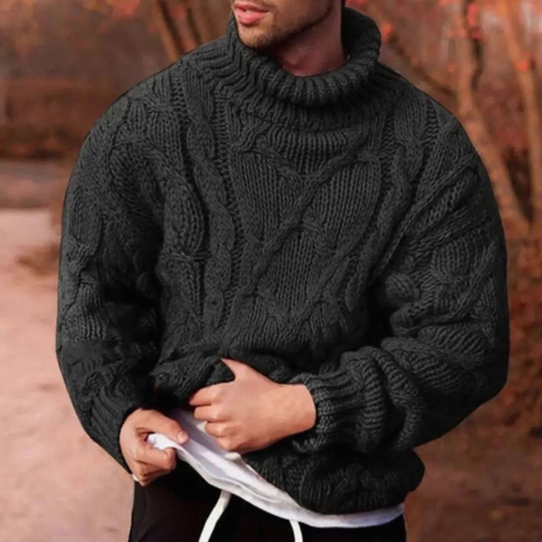 Herren Grobstrick Rollkragenpullover für den Winter warm zeitlos - Schwarz