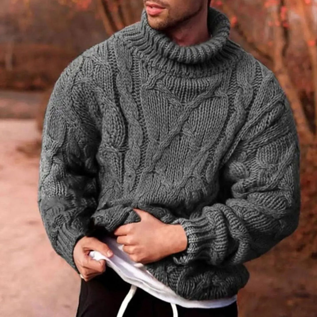 Herren Grobstrick Rollkragenpullover für den Winter warm zeitlos - Grau