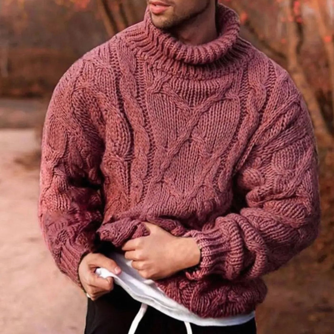 Herren Grobstrick Rollkragenpullover für den Winter warm zeitlos - Rot