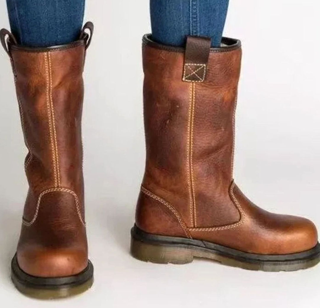 Herren Halbhohe Kuit Werklaarzen Robuste Leder Arbeitsstiefel - Braun