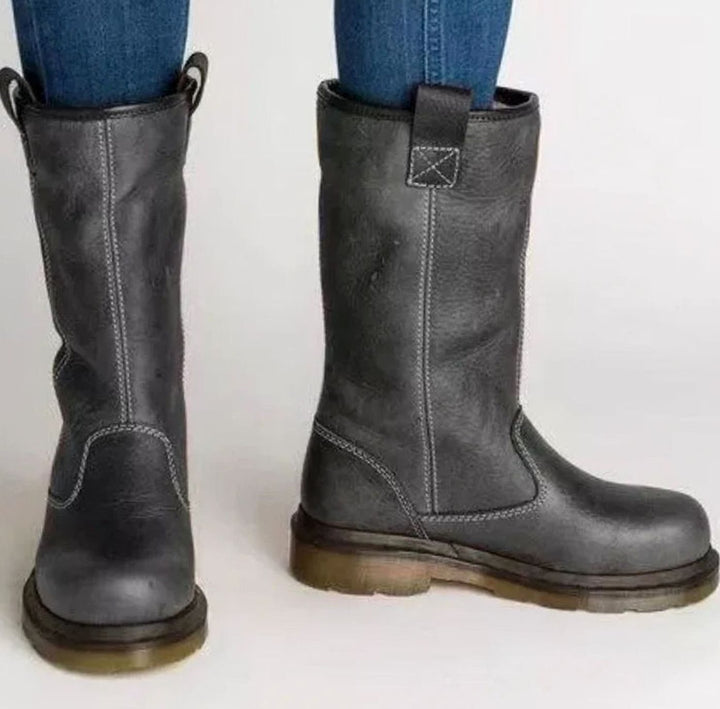 Herren Halbhohe Kuit Werklaarzen Robuste Leder Arbeitsstiefel - Grau