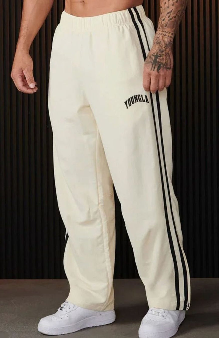 Herren Jogginghose mit seitlichen Streifen elastischer Bund - Weiß