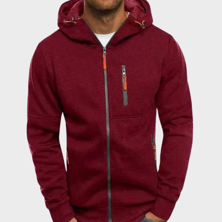 Herren Kapuzenpullover mit Reißverschluss locker geschnitten atmungsaktiv - Rot