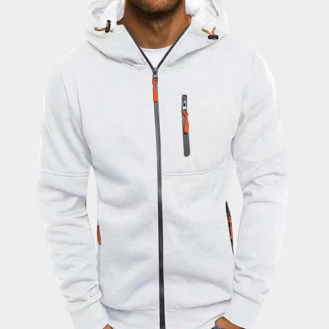 Herren Kapuzenpullover mit Reißverschluss locker geschnitten atmungsaktiv - Weiß