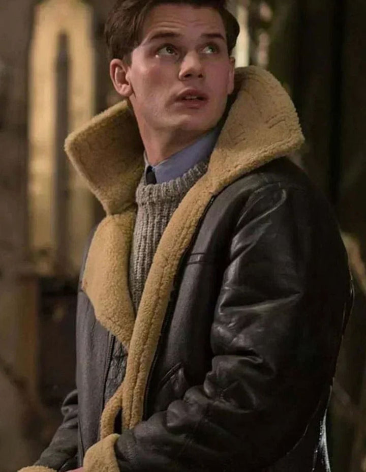 Herren Klassische Lammfell Fliegerjacke mit Reißverschluss