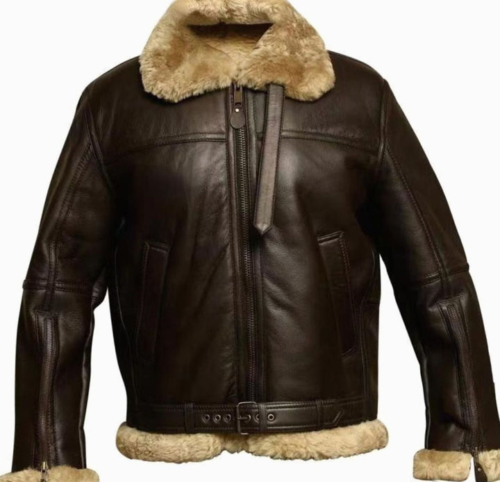 Herren Klassische Lammfell Fliegerjacke mit Reißverschluss