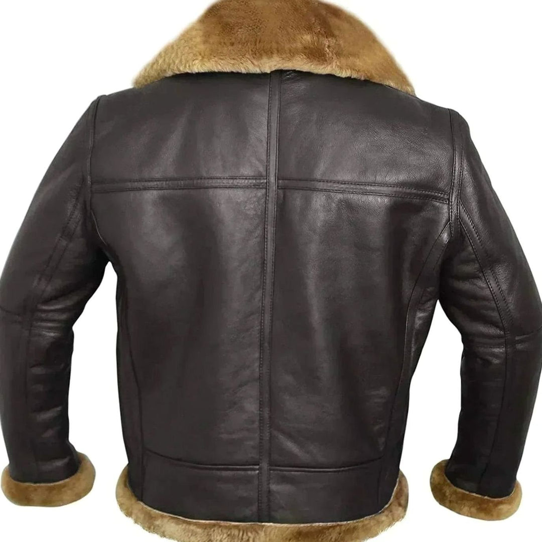 Herren Klassische Lammfell Fliegerjacke mit Reißverschluss