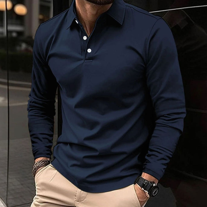 Herren Klassisches Langarm-Poloshirt Slim-Fit Eleganter Kragen - Blau