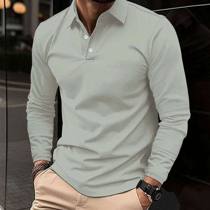 Herren Klassisches Langarm-Poloshirt Slim-Fit Eleganter Kragen - Grau