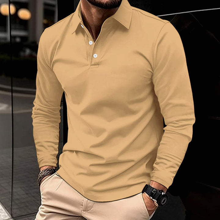 Herren Klassisches Langarm-Poloshirt Slim-Fit Eleganter Kragen - Khaki