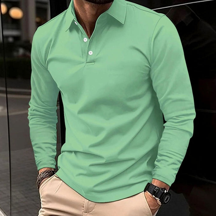 Herren Klassisches Langarm-Poloshirt Slim-Fit Eleganter Kragen - Grün