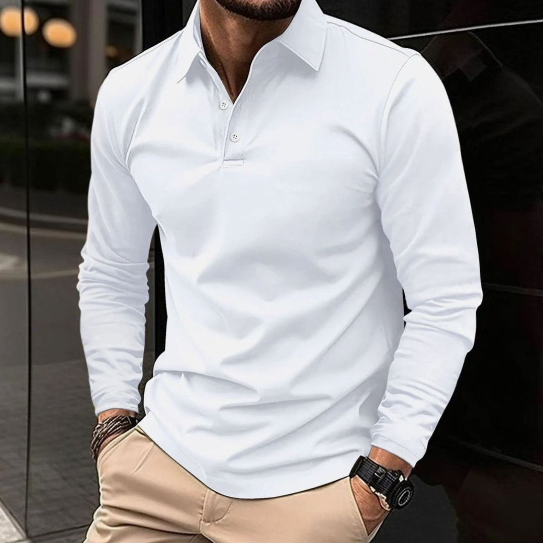 Herren Klassisches Langarm-Poloshirt Slim-Fit Schlanker Schnitt - Weiß