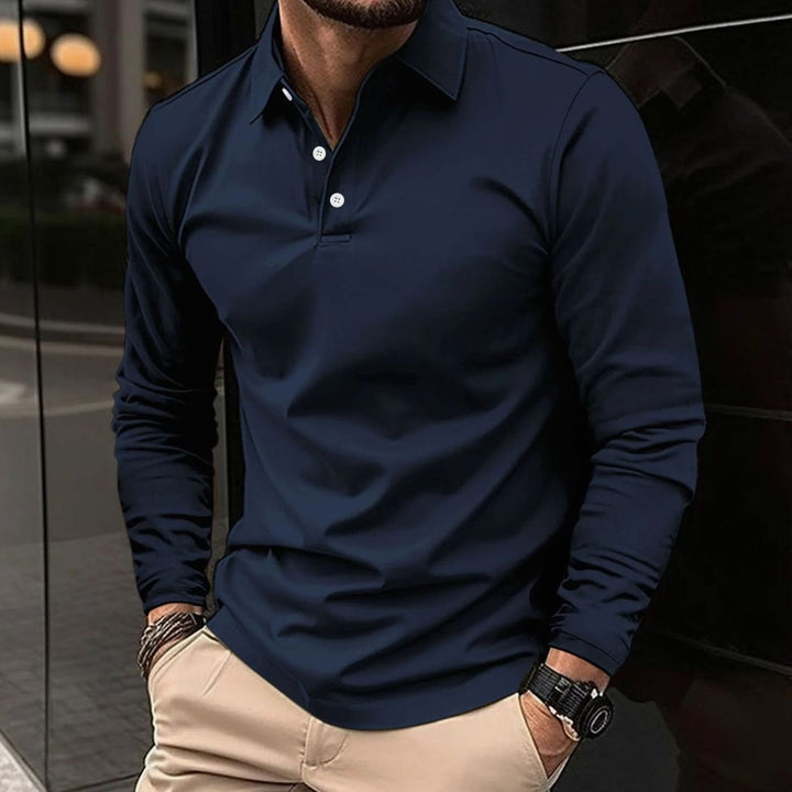 Herren Klassisches Langarm-Poloshirt Slim-Fit Schlanker Schnitt - Blau