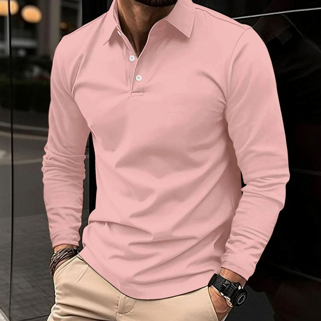 Herren Klassisches Langarm-Poloshirt Slim-Fit Schlanker Schnitt - Rosa