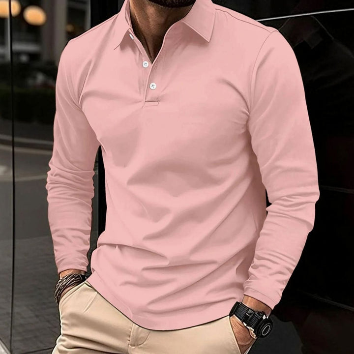 Herren Klassisches Langarm-Poloshirt Slim-Fit Schlanker Schnitt - Rosa