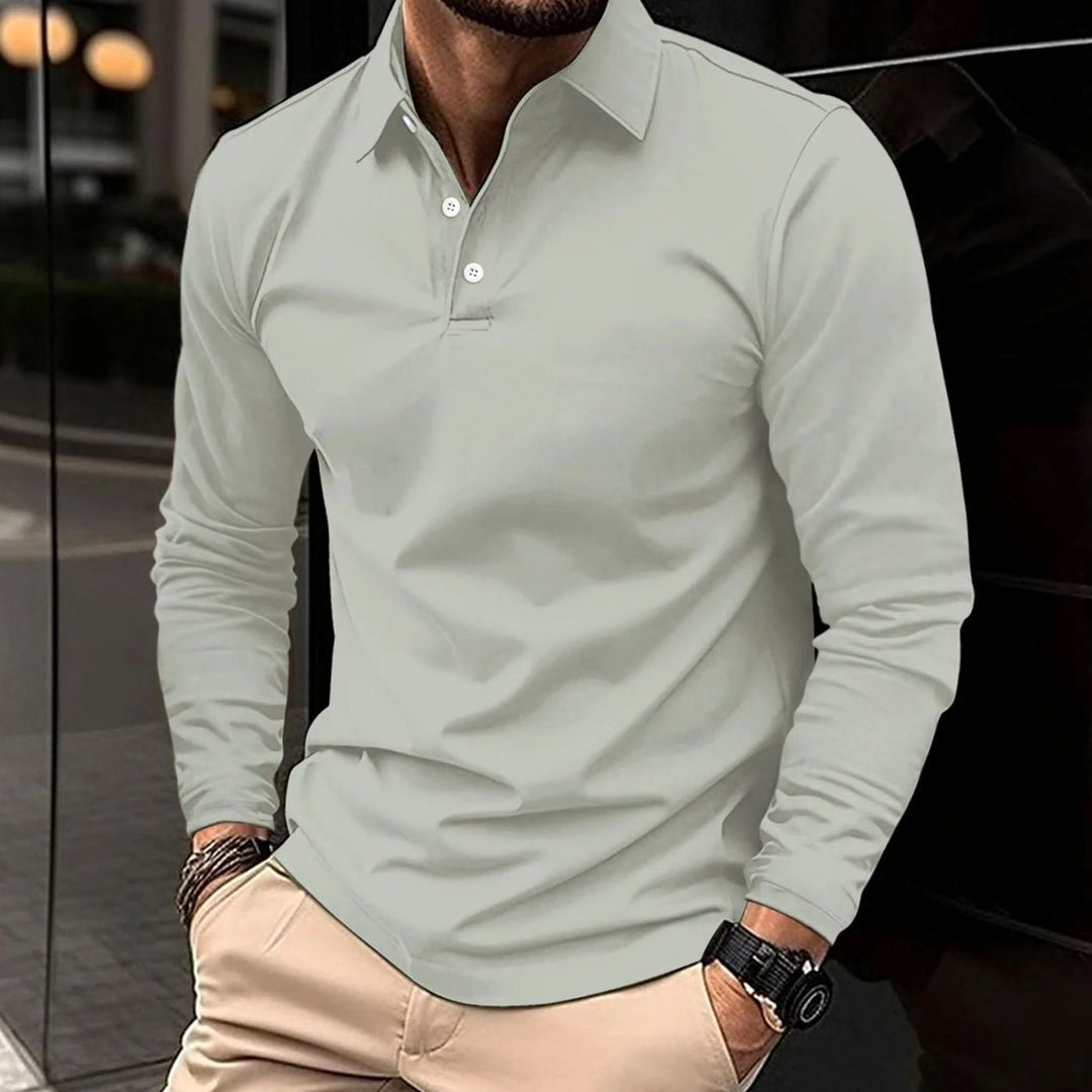 Herren Klassisches Langarm-Poloshirt Slim-Fit Schlanker Schnitt - Grau