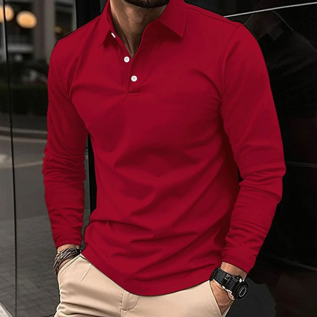 Herren Klassisches Langarm-Poloshirt Slim-Fit Schlanker Schnitt - Rot