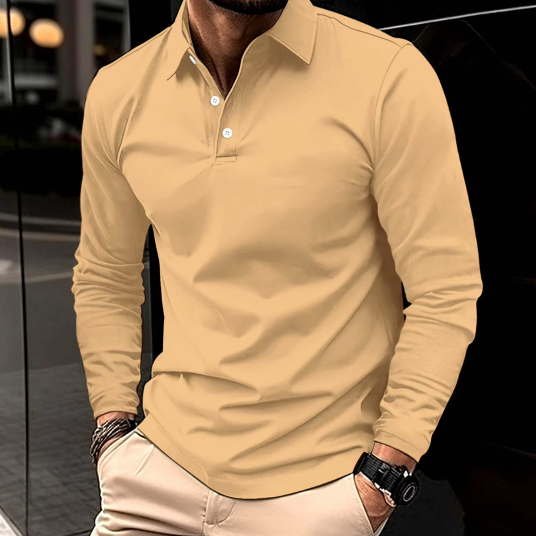 Herren Klassisches Langarm-Poloshirt Slim-Fit Schlanker Schnitt - Khaki