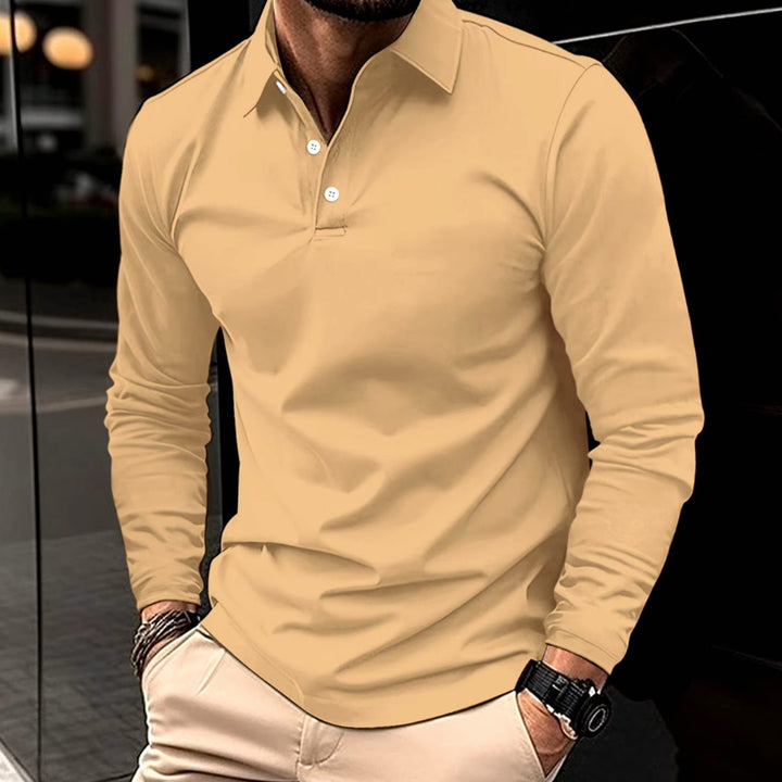 Herren Klassisches Langarm-Poloshirt Slim-Fit Schlanker Schnitt - Khaki