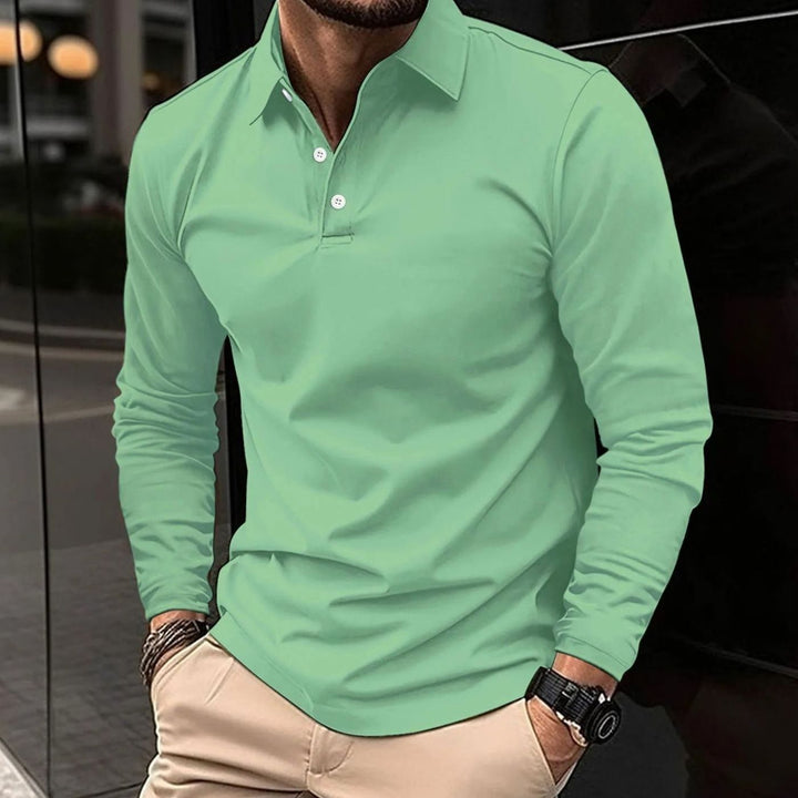 Herren Klassisches Langarm-Poloshirt Slim-Fit Schlanker Schnitt - Grün