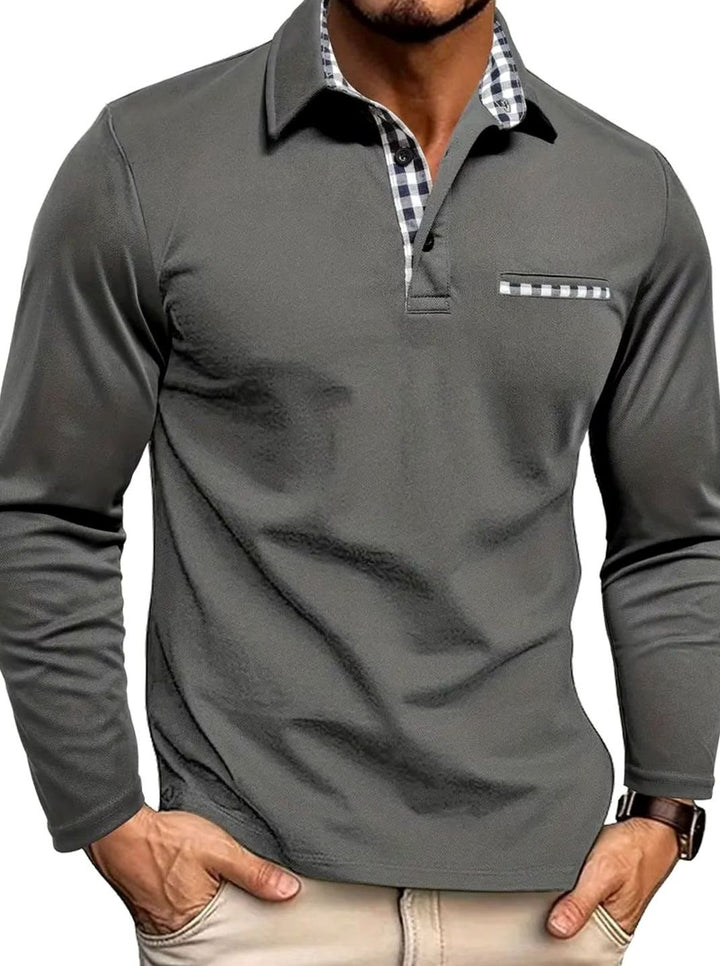 Herren Langarm Polo-Shirt Karierter Kragen Klassisch Winter - Grau