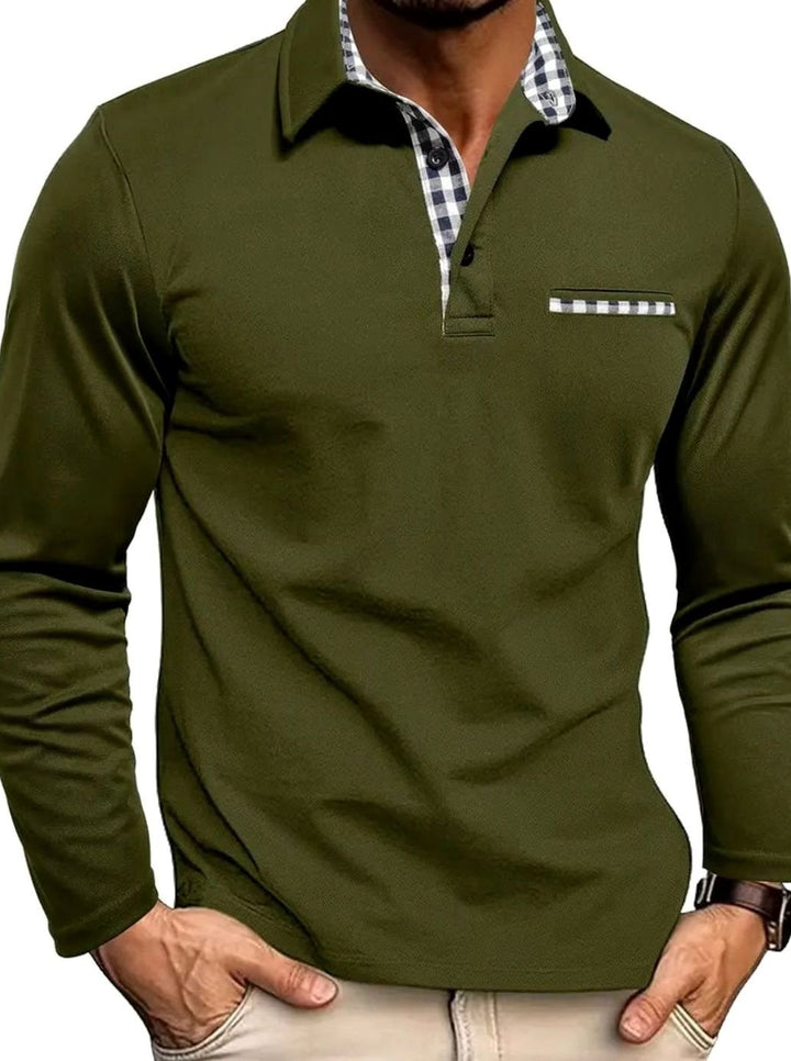 Herren Langarm Polo-Shirt Karierter Kragen Klassisch Winter - Olivgrün