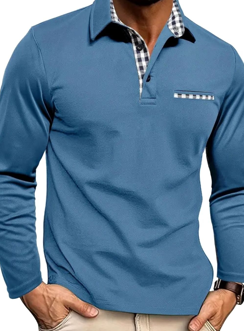 Herren Langarm Polo-Shirt Karierter Kragen Klassisch Winter - Hellblau