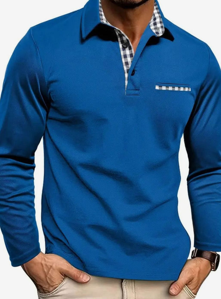Herren Langarm Polo-Shirt Karierter Kragen Klassisch Winter - Blau