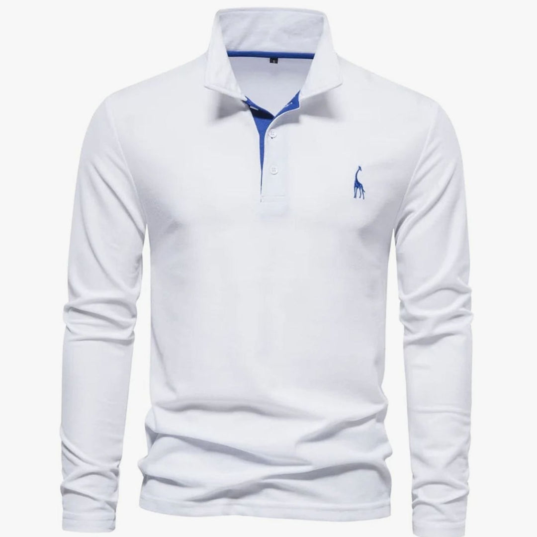 Herren Langarm-Poloshirt mit Knöpfen Polokragen taillierte Passform - Weiß