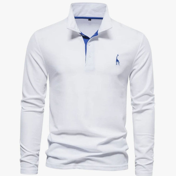 Herren Langarm-Poloshirt mit Knöpfen Polokragen taillierte Passform - Weiß