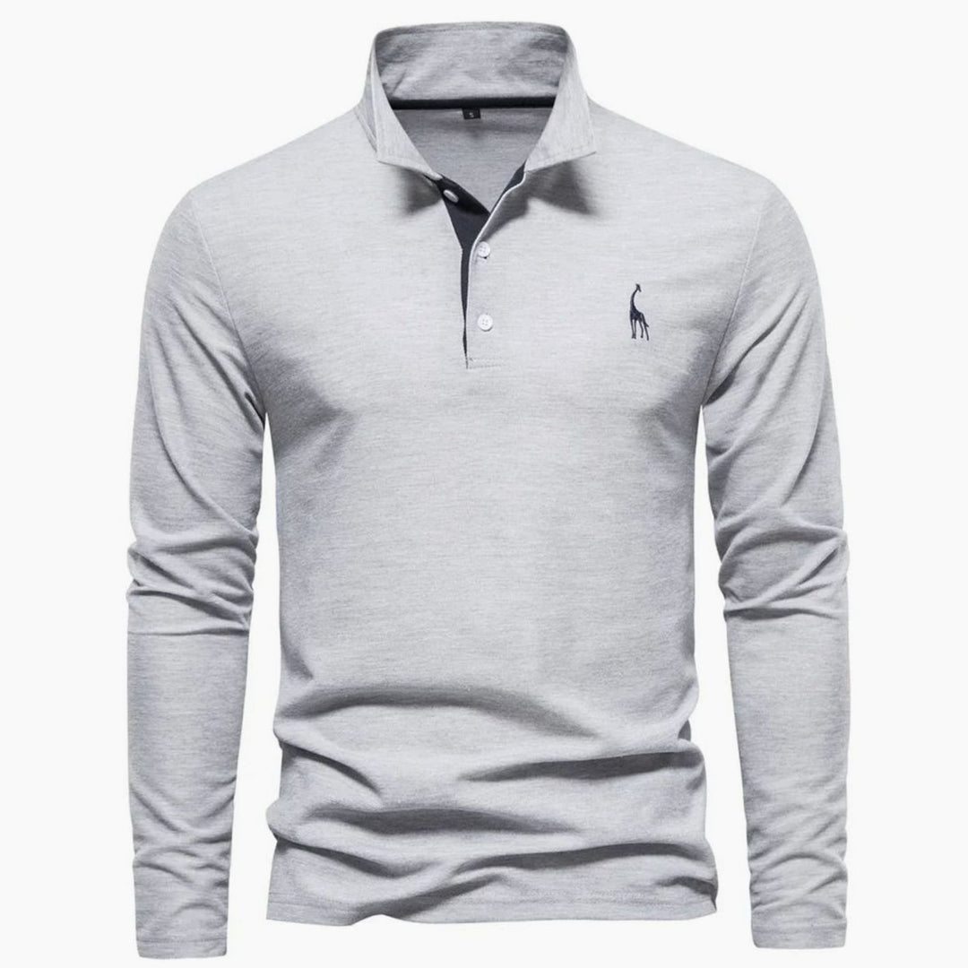 Herren Langarm-Poloshirt mit Knöpfen Polokragen taillierte Passform - Grau