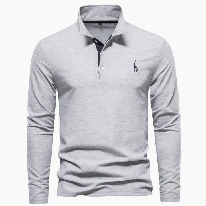 Herren Langarm-Poloshirt mit Knöpfen Polokragen taillierte Passform - Grau