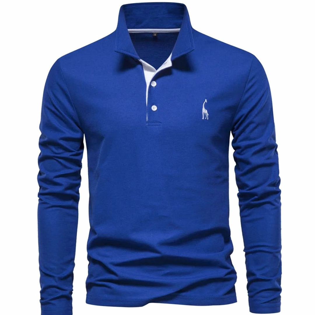 Herren Langarm-Poloshirt mit Knöpfen Polokragen taillierte Passform - Blau