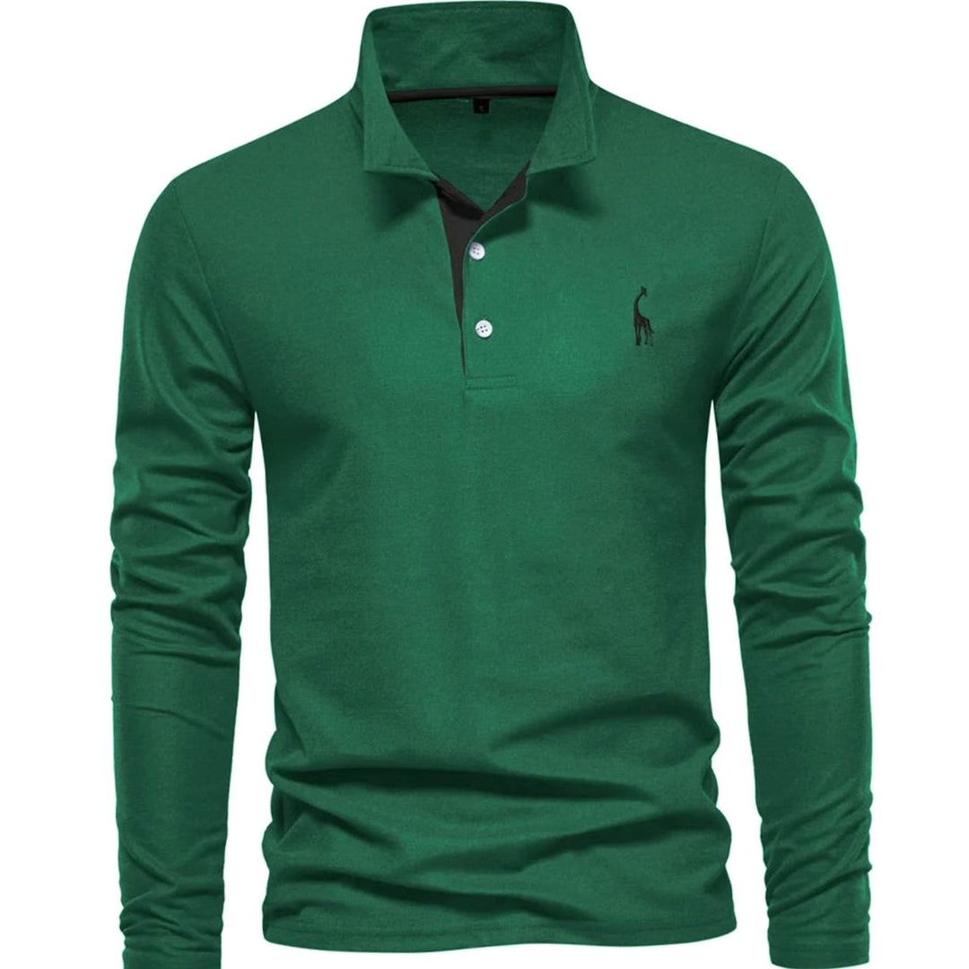 Herren Langarm-Poloshirt mit Knöpfen Polokragen taillierte Passform - Grün