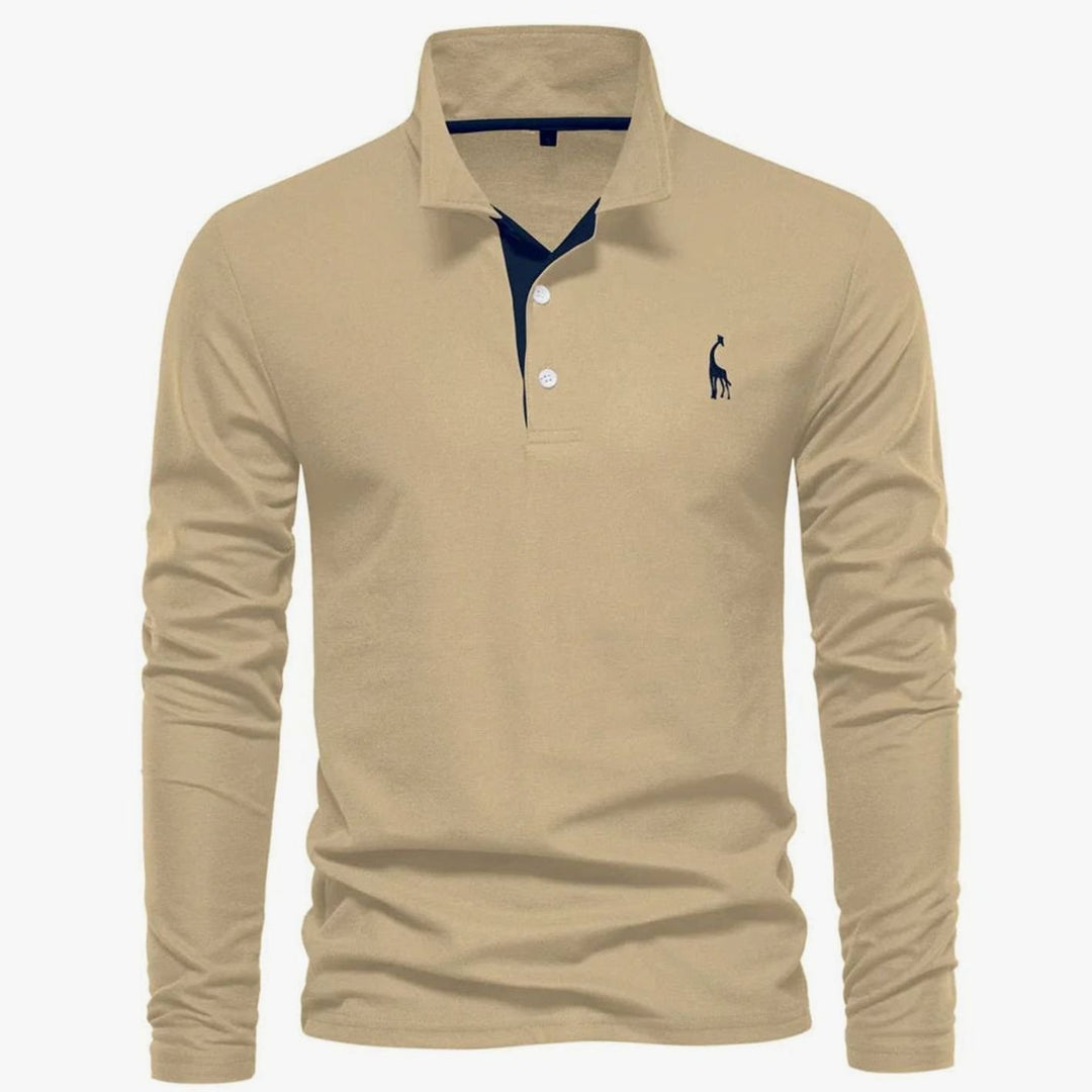 Herren Langarm-Poloshirt mit Knöpfen Polokragen taillierte Passform - Khaki