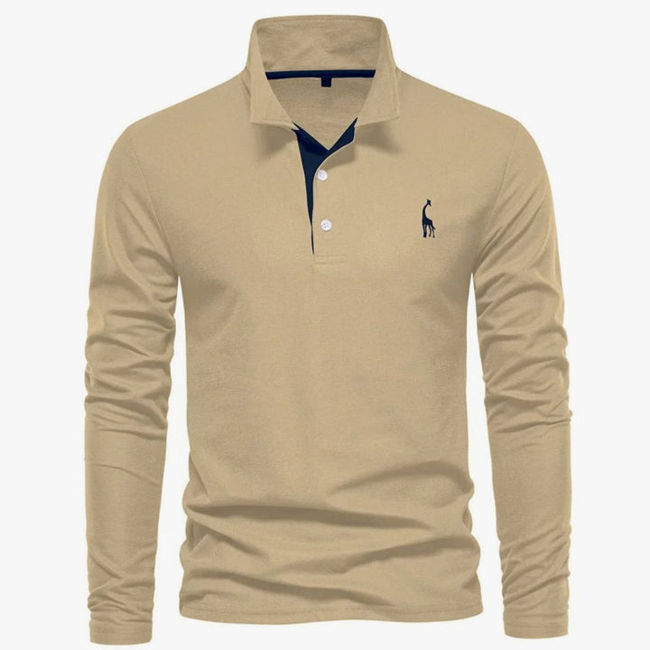Herren Langarm-Poloshirt mit Knöpfen Polokragen taillierte Passform - Khaki