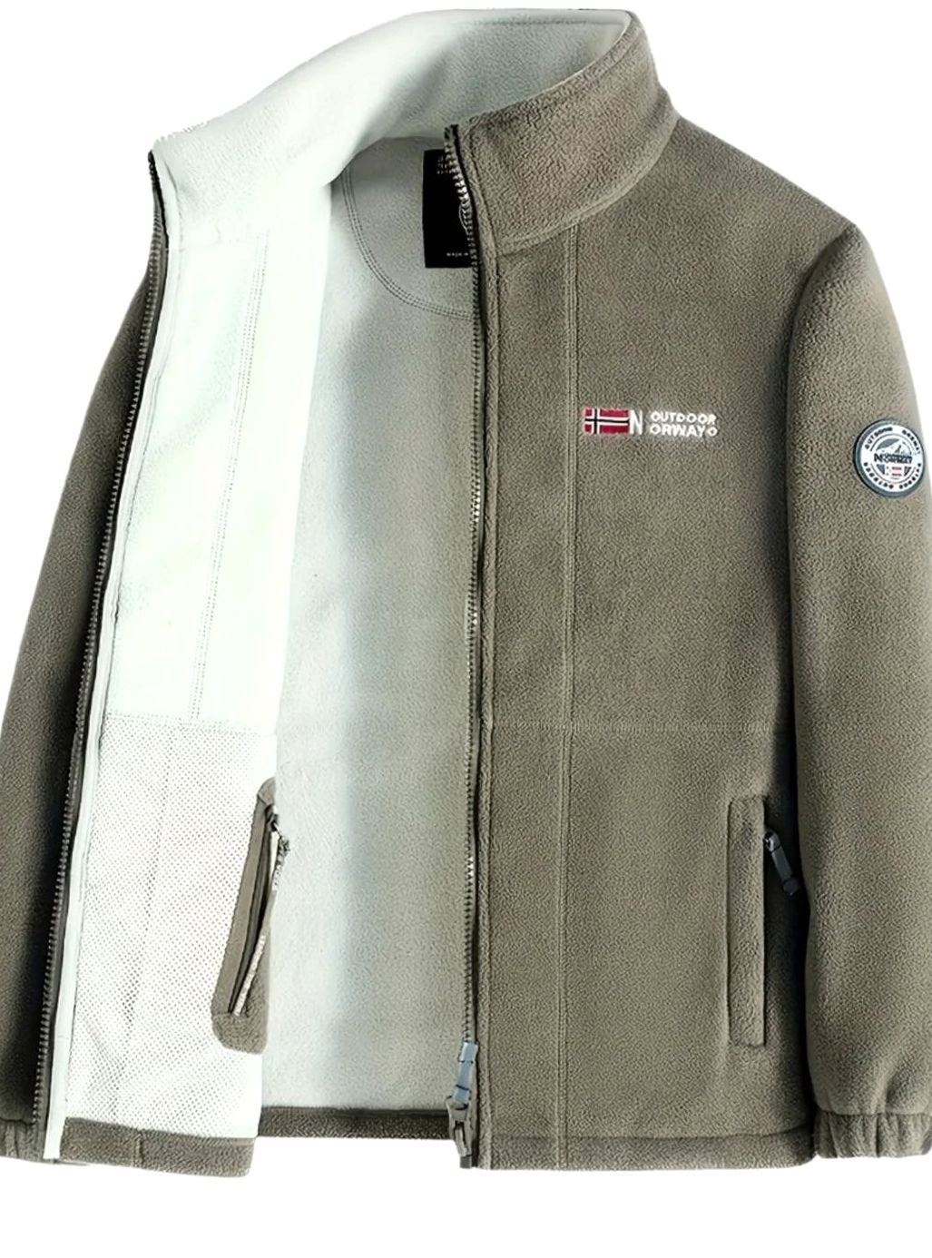 Herren Outdoor Fleece-Jacke mit Reißverschluss Stehkragen Innenfutter - Beige