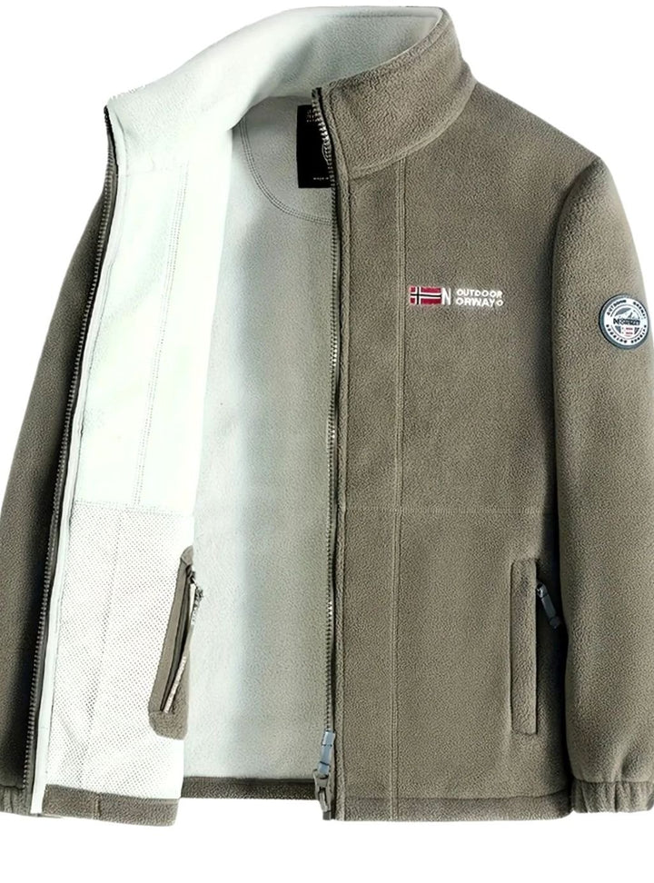 Herren Outdoor Fleece-Jacke mit Reißverschluss Stehkragen Innenfutter - Beige