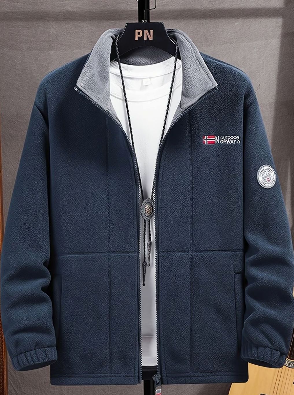 Herren Outdoor Fleece-Jacke mit Reißverschluss Stehkragen Innenfutter