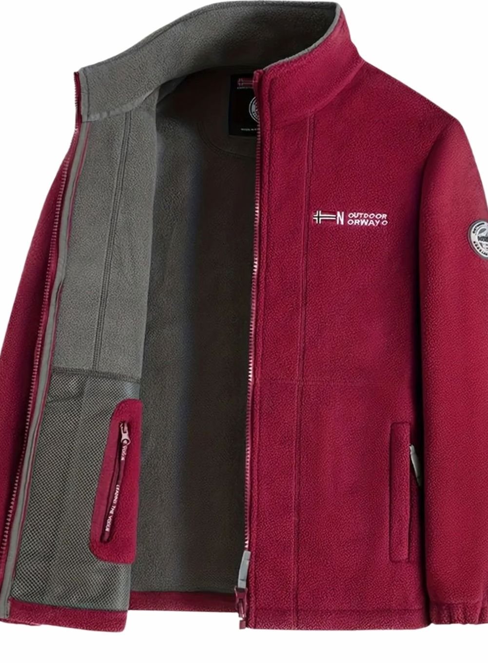 Herren Outdoor Fleece-Jacke mit Reißverschluss Stehkragen Innenfutter - Rot