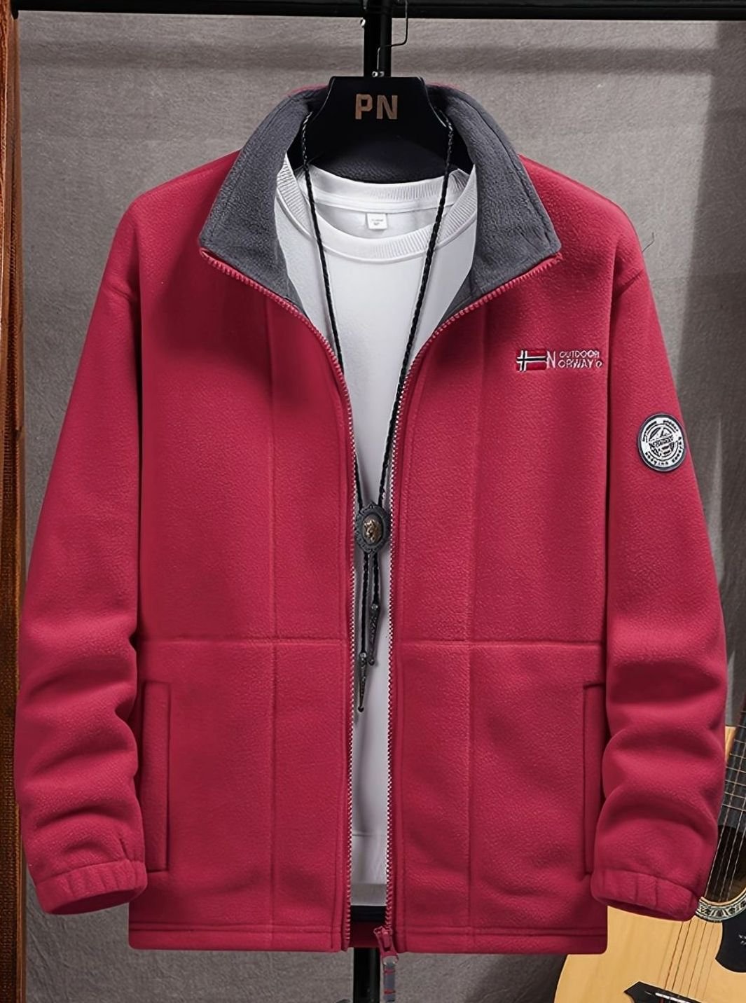 Herren Outdoor Fleece-Jacke mit Reißverschluss Stehkragen Innenfutter