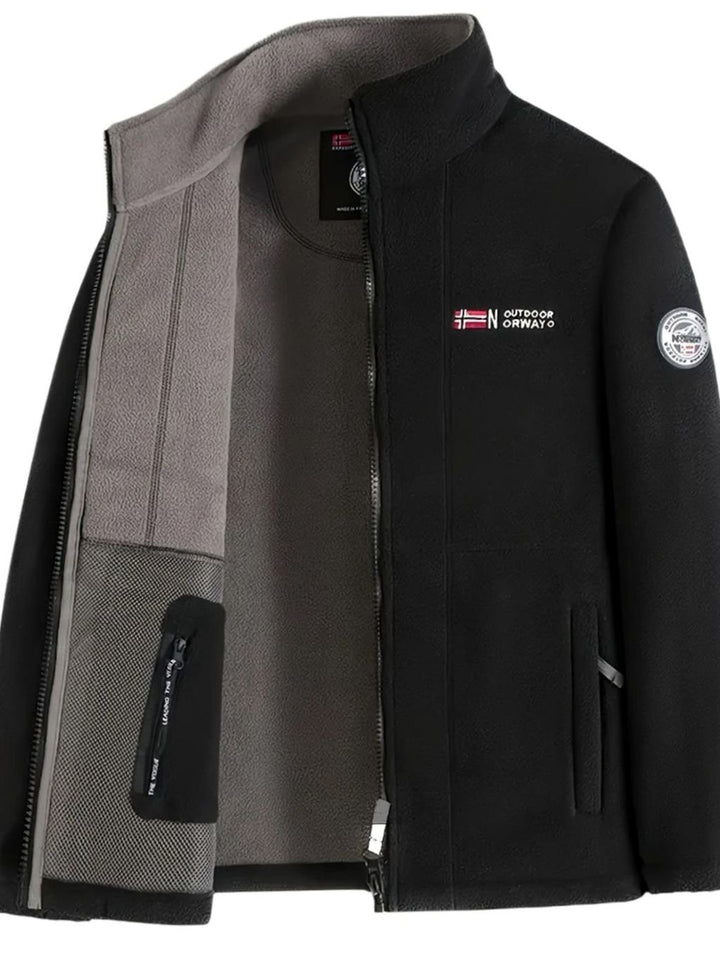 Herren Outdoor Fleece-Jacke mit Reißverschluss Stehkragen Innenfutter - Schwarz